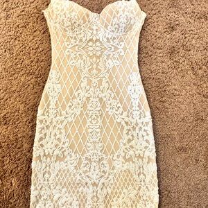 Windsor Strapless Nude Dress with White Lace